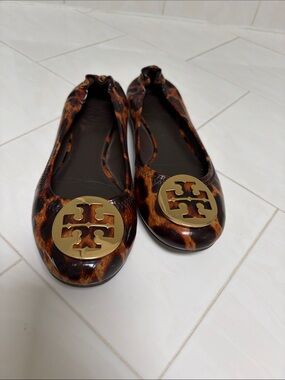 Tory Burch Leopard-Print Reva Flats with Gold Logo